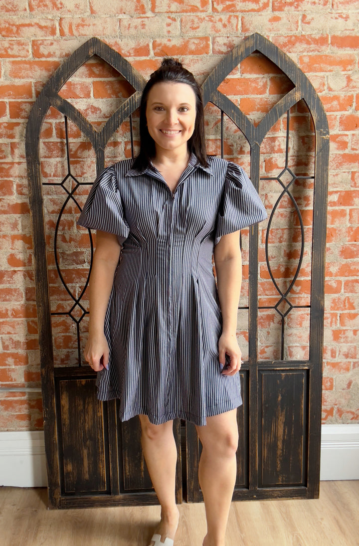 Right On Time Pinstriped Zipper Dress
