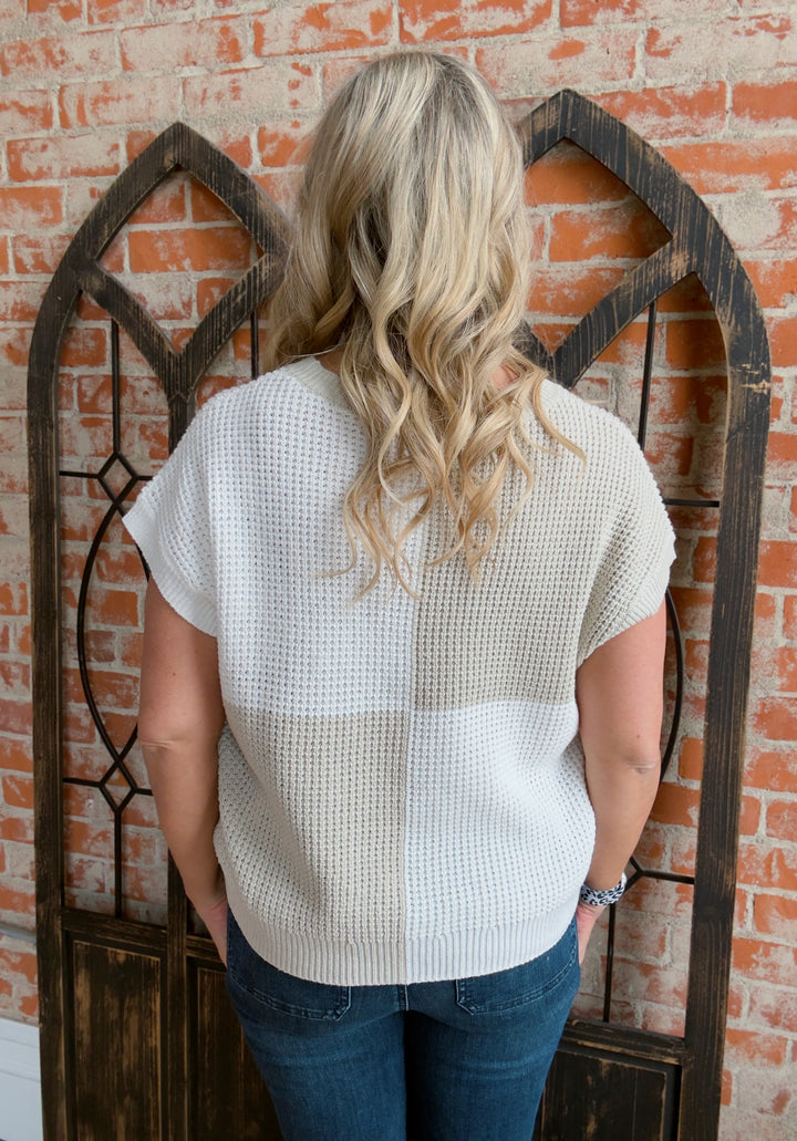 My Motto Checkered Sweater-Taupe