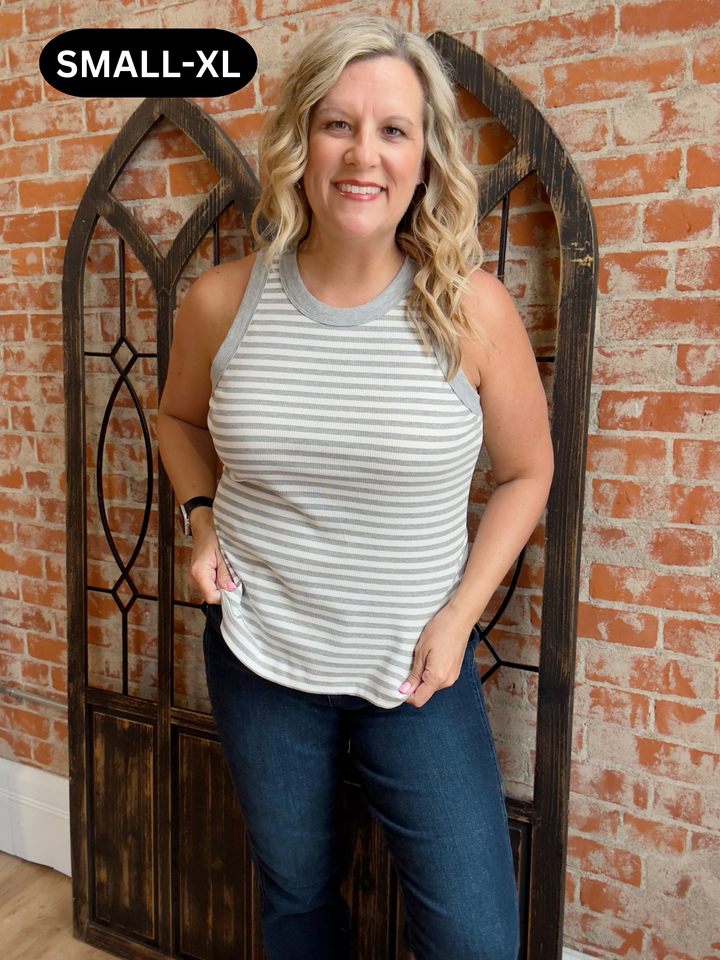 Sunshine On My Mind Striped Tank-Grey