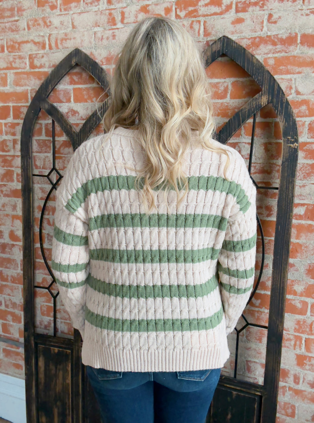 Give Me A Minute Striped Cable Knit Sweater