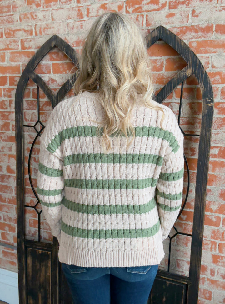 Give Me A Minute Striped Cable Knit Sweater