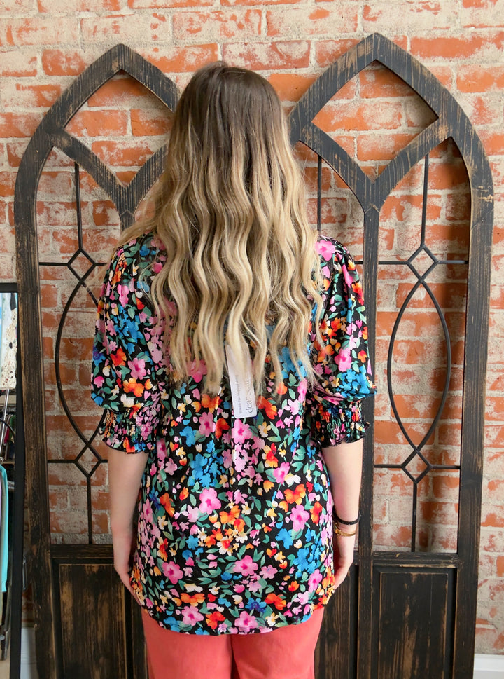 Wild Blooms Smocked Sleeve Blouse