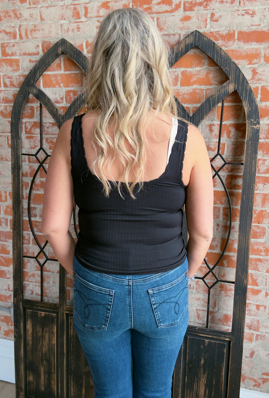 I Do Care Scalloped Tank-Black