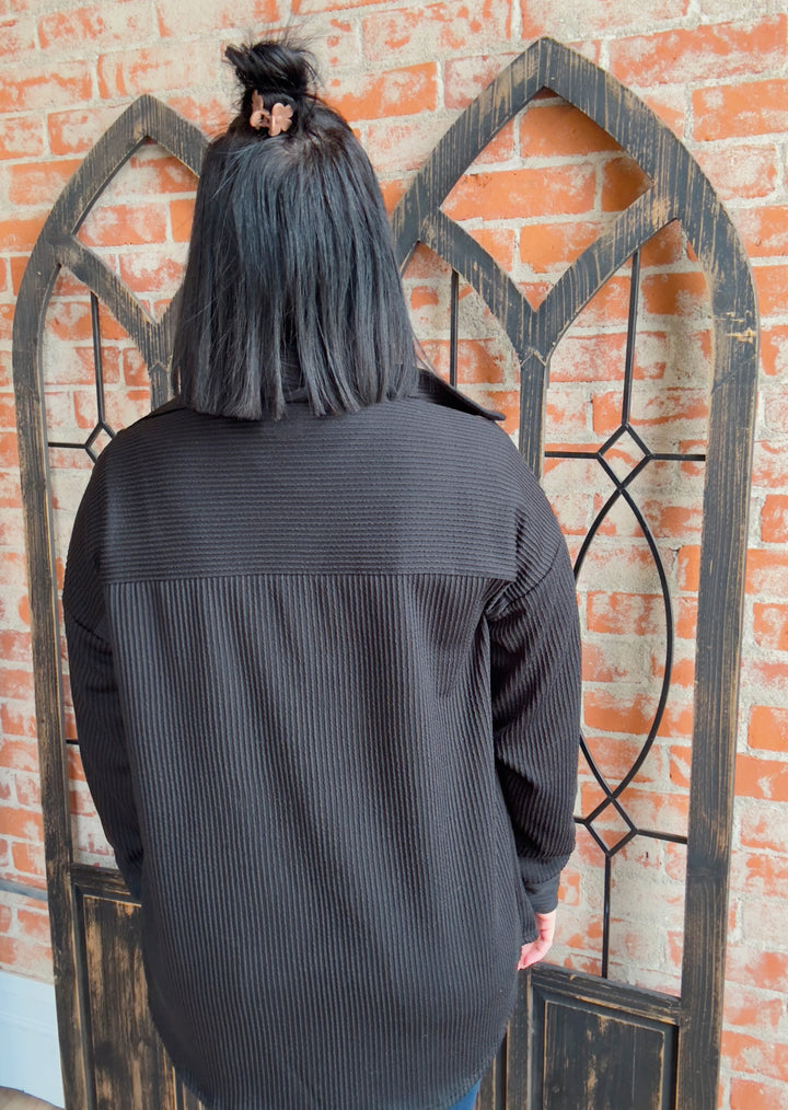 Always #1 Ribbed Shacket-Black