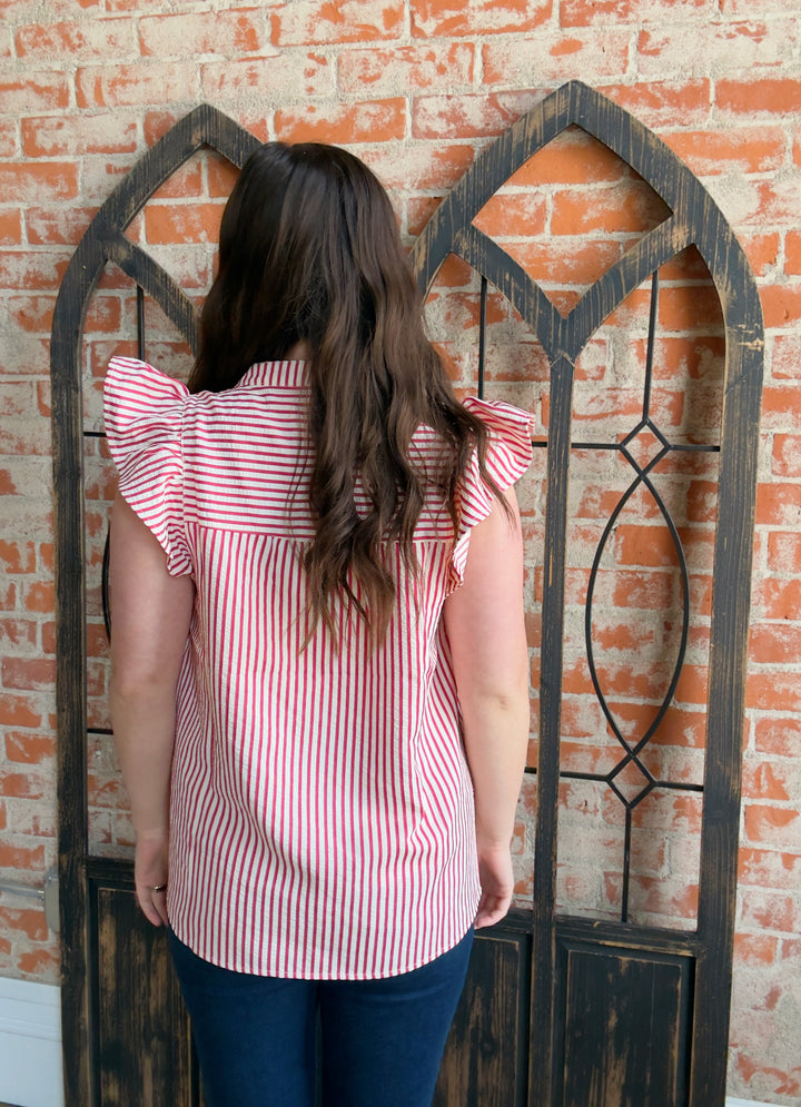 Pure Happiness Striped Ruffle Sleeve Blouse