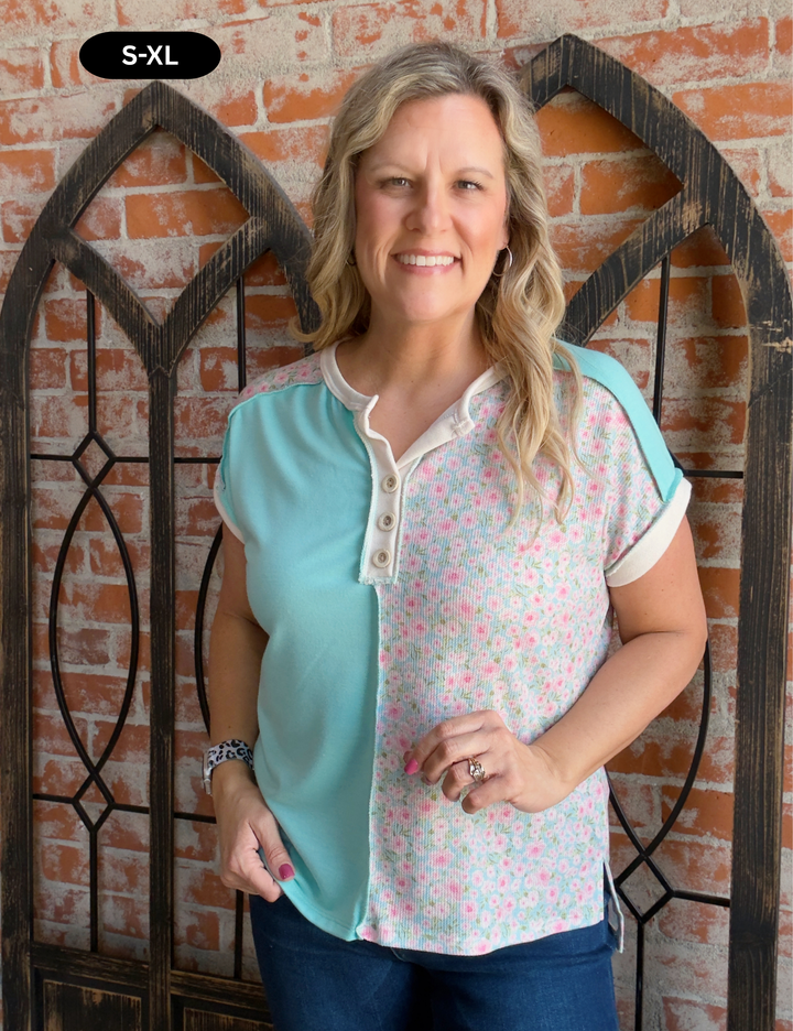 Soft Summer Blooms Color Block Henley