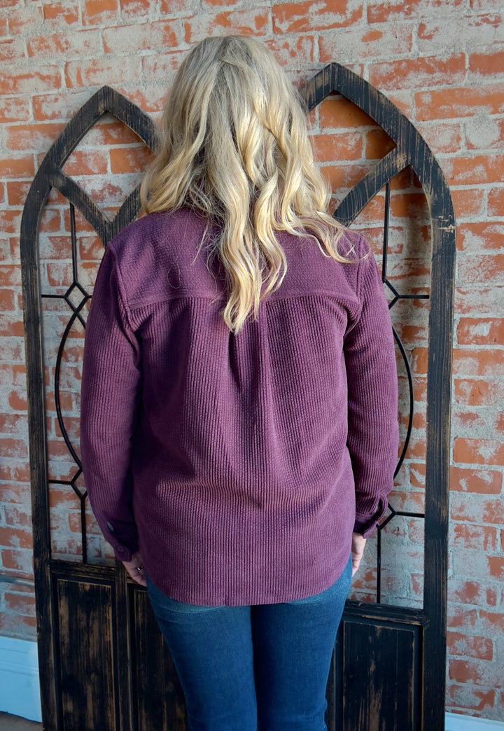 Follow In Line Corded Shacket-Plum