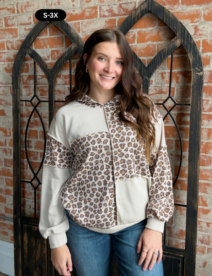 Hear Me Roar Leopard Color Block Hoodie