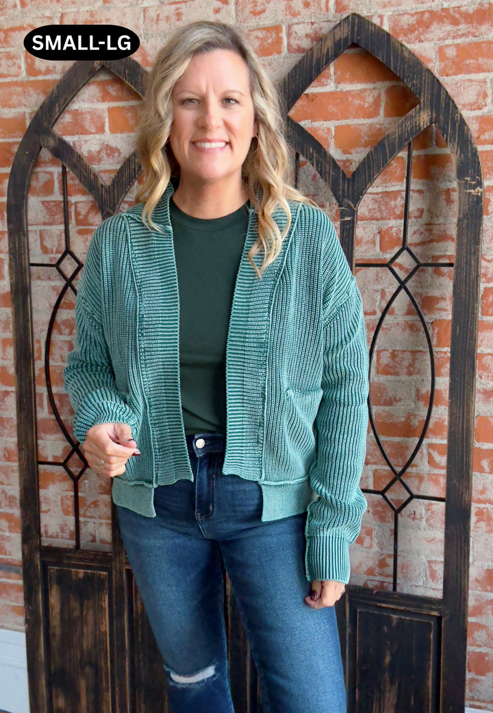 Your True Self Washed Cardigan-Green
