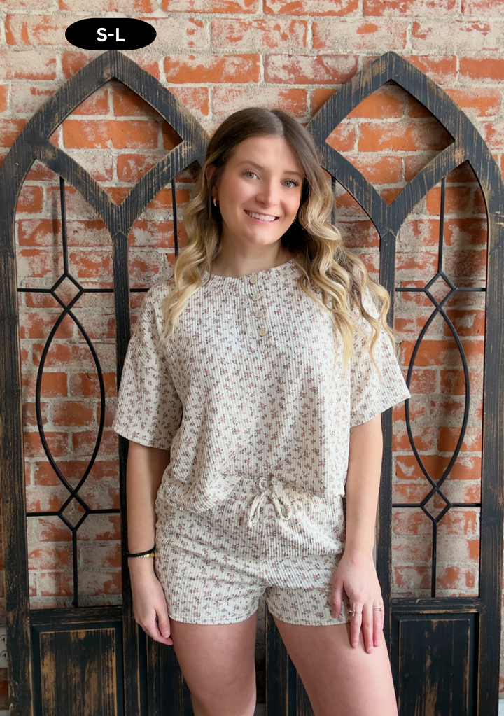 Takin' it Easy Ribbed Floral Henley