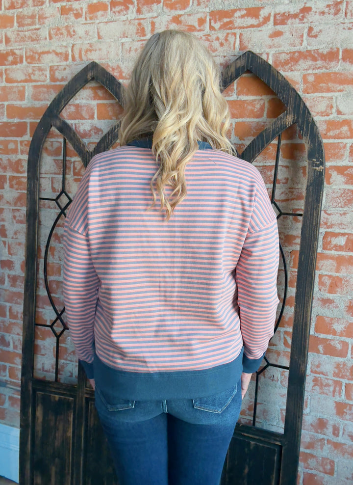 Give Me A Warning Striped Crewneck-Pink