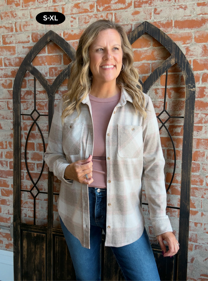 Teddy Soft Plaid Shacket-Mocha/Mauve