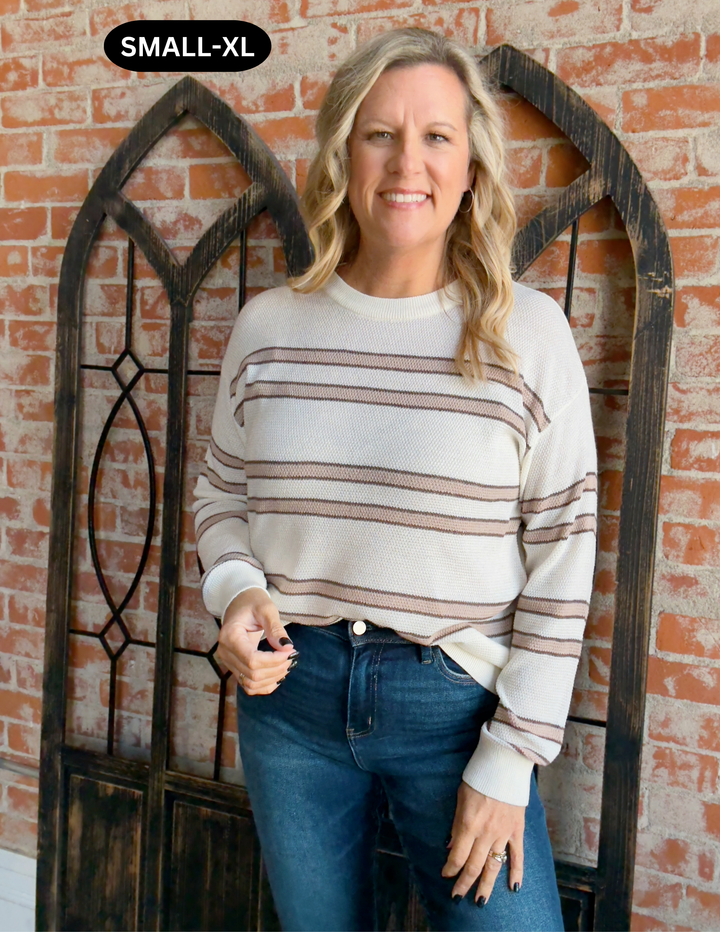 Sway My Way Striped Sweater-Mocha