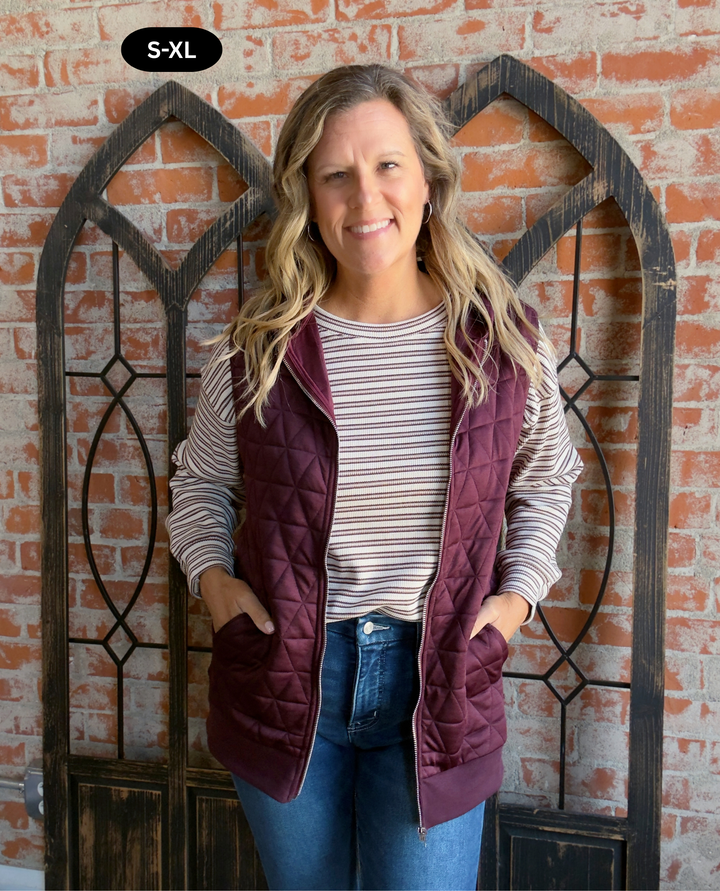 Epic Comeback Long Vest-Burgundy