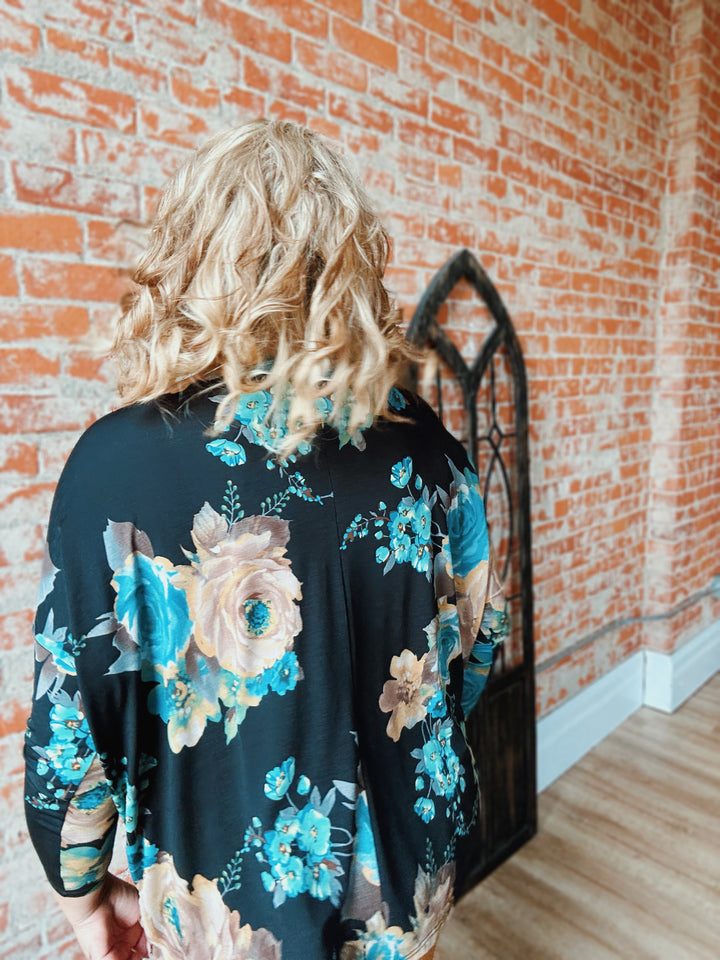 Hard To Ignore Black Watercolor Floral 3/4 Blouse