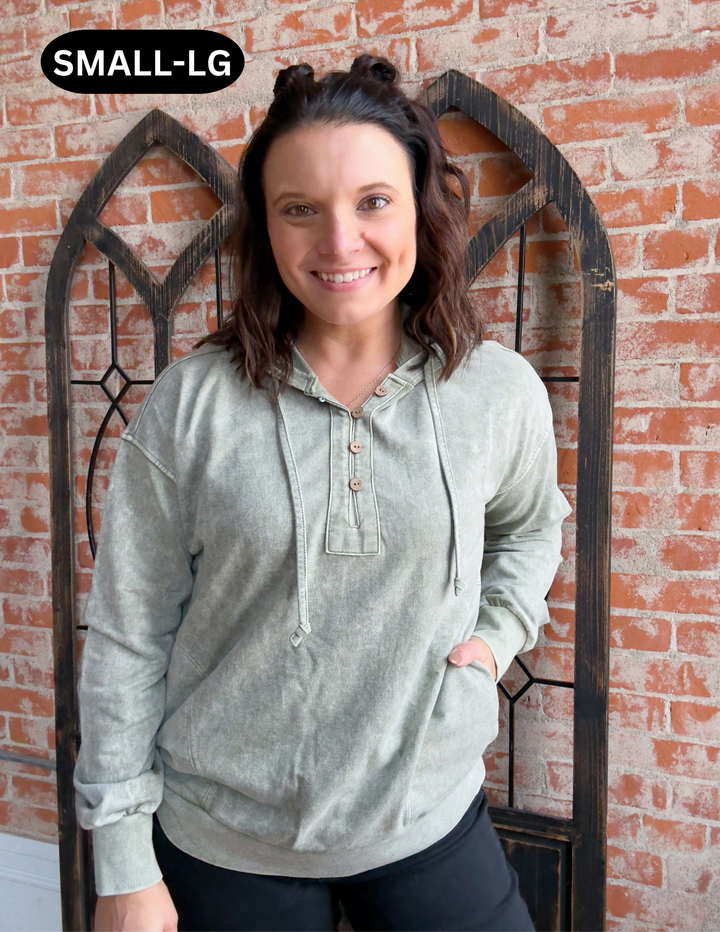Gettin' Comfy Sage Henley Hoodie