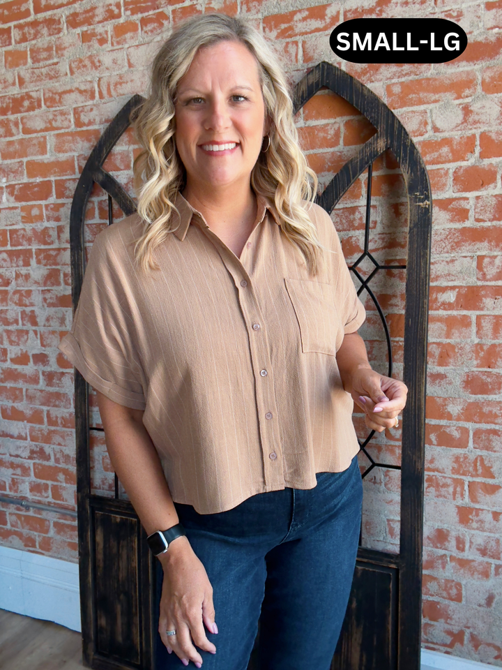 Going Uptown Pinstriped Button Blouse