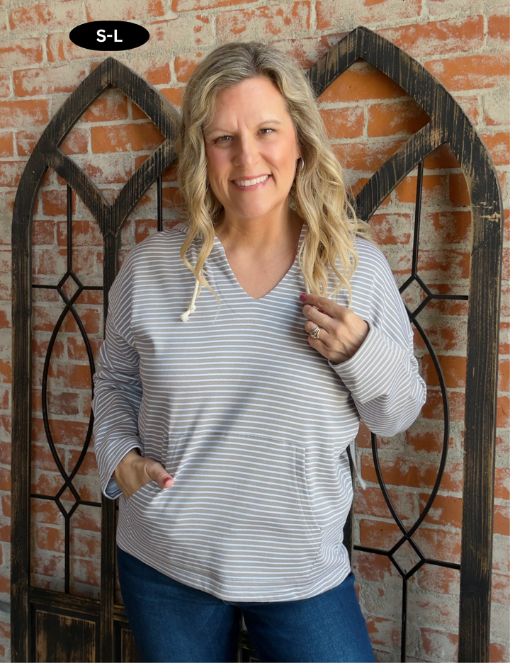 Boardwalk Striped French Terry Hoodie-Taupe