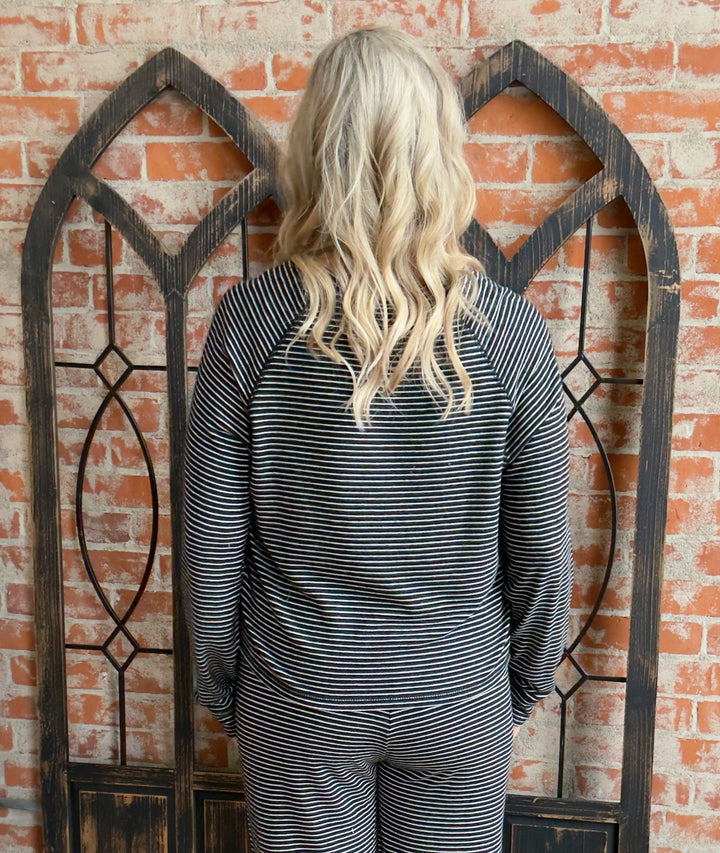 Time Flies Striped Long Sleeve-Black