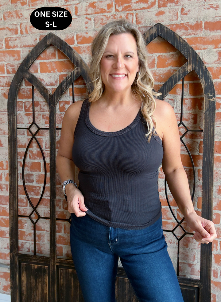 Keep It On The Down Low Ribbed Tank-Black