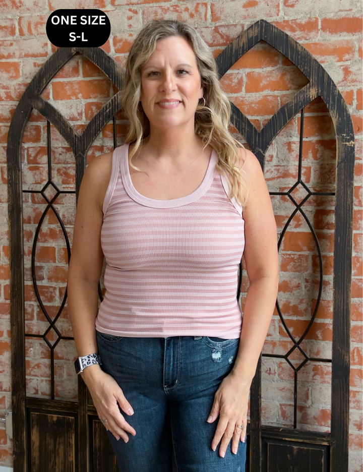 Racing Through My Mind Striped Tank-Pearl Blush