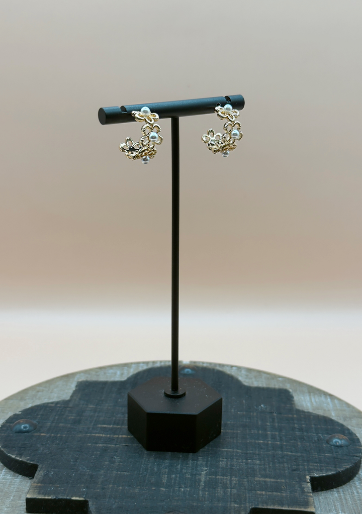 Gold Flower Pearl Hoop Earring