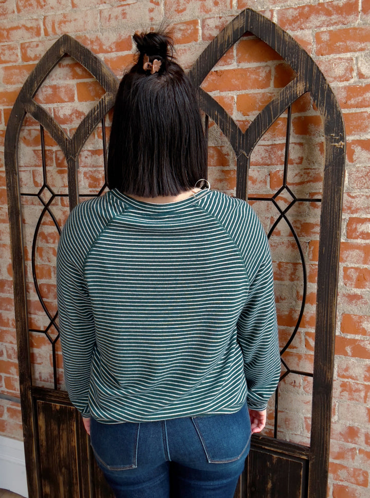 Time Flies Striped Long Sleeve-Green