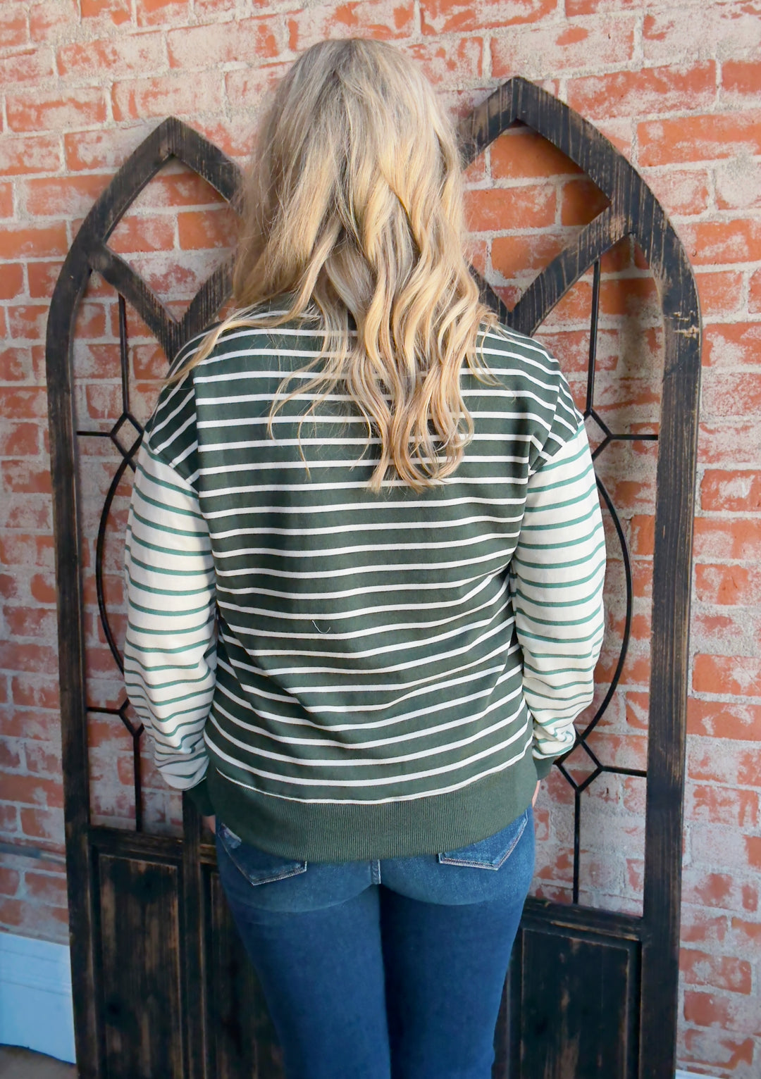 Take It Back Striped Color Block Pullover-Forest