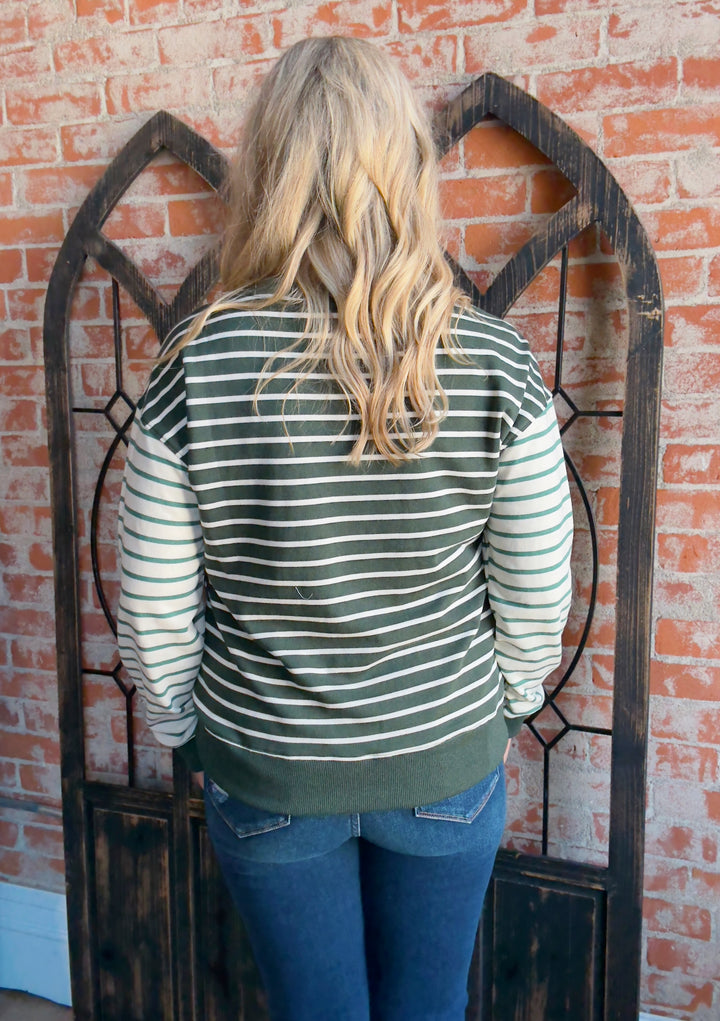 Take It Back Striped Color Block Pullover-Forest