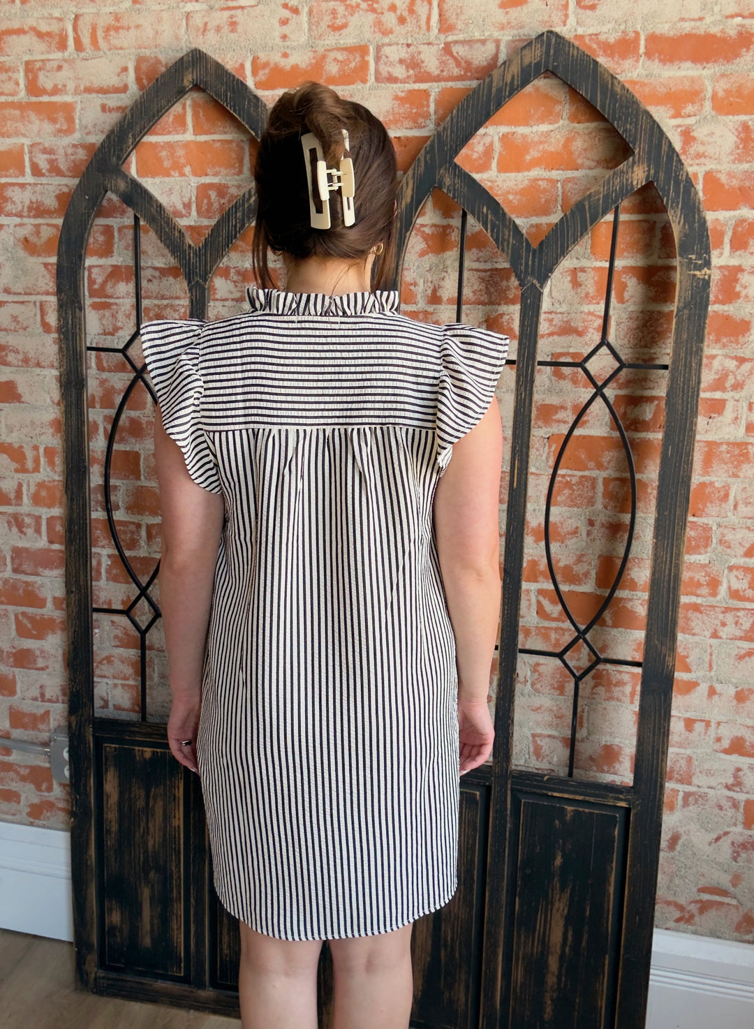 Here In Time Striped Ruffle Sleeve Dress