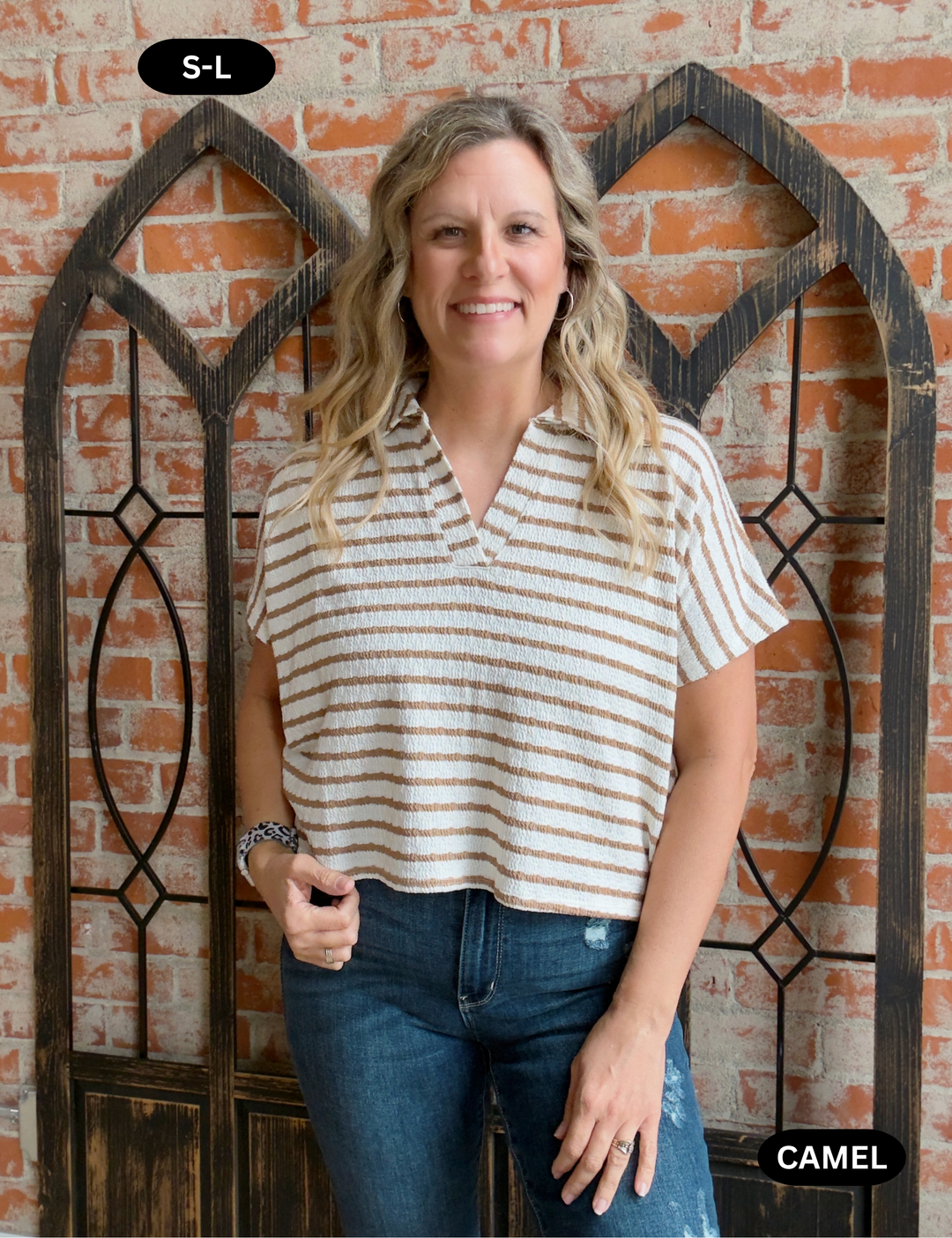 Supposed To Be Striped Collared Tee-2 Colors