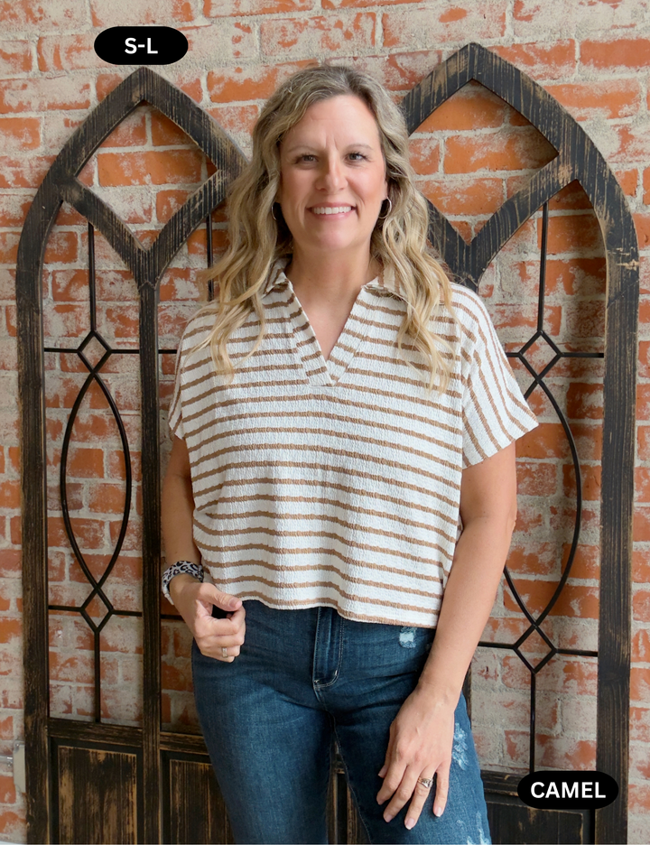 Supposed To Be Striped Collared Tee-2 Colors