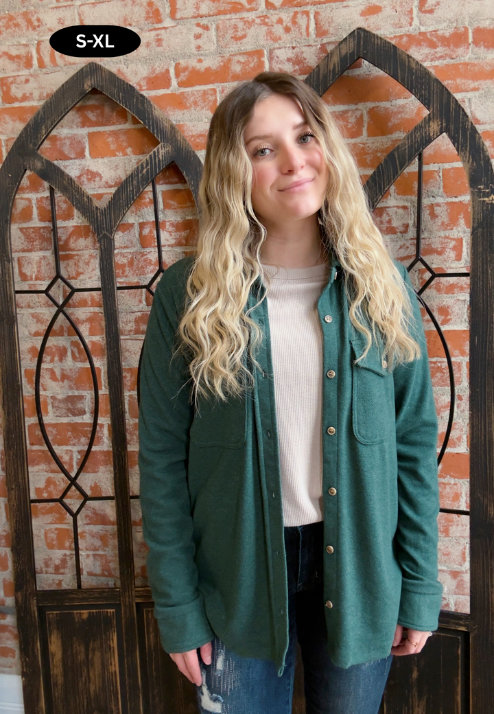 Teddy Soft Basic Shacket-Pine