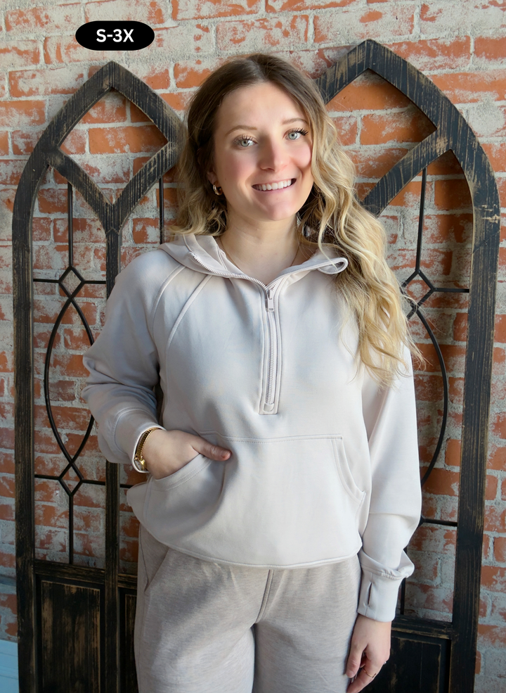 Comes Naturally Basic Scuba Zip Hoodie-Heavy Cream