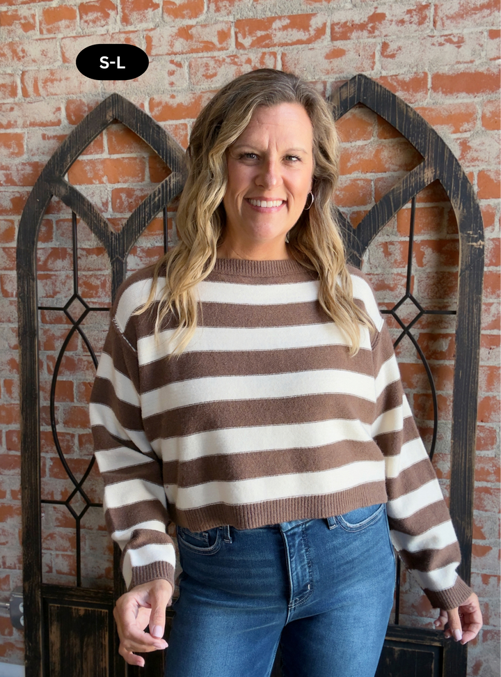 Just Say It Striped Sweater-Brown