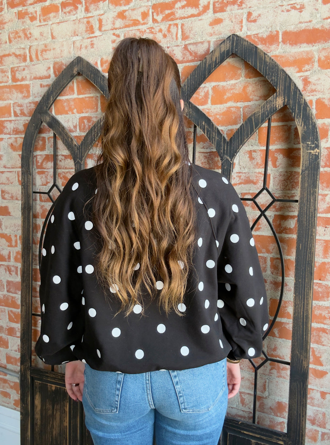 Dotted Love Collared Snap Up-Black