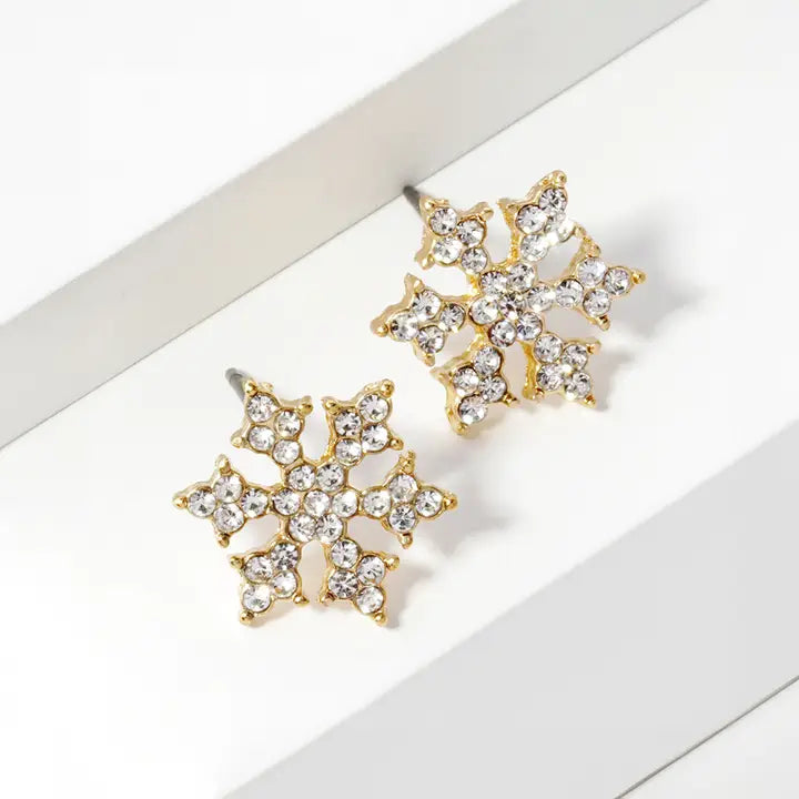 Crystal Pave Snowflake Stud Earrings-2 Colors