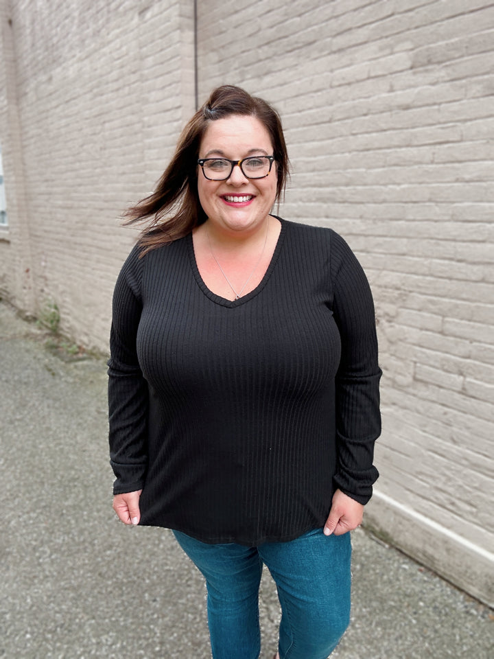 Give It Meaning Ribbed Long Sleeve-Black