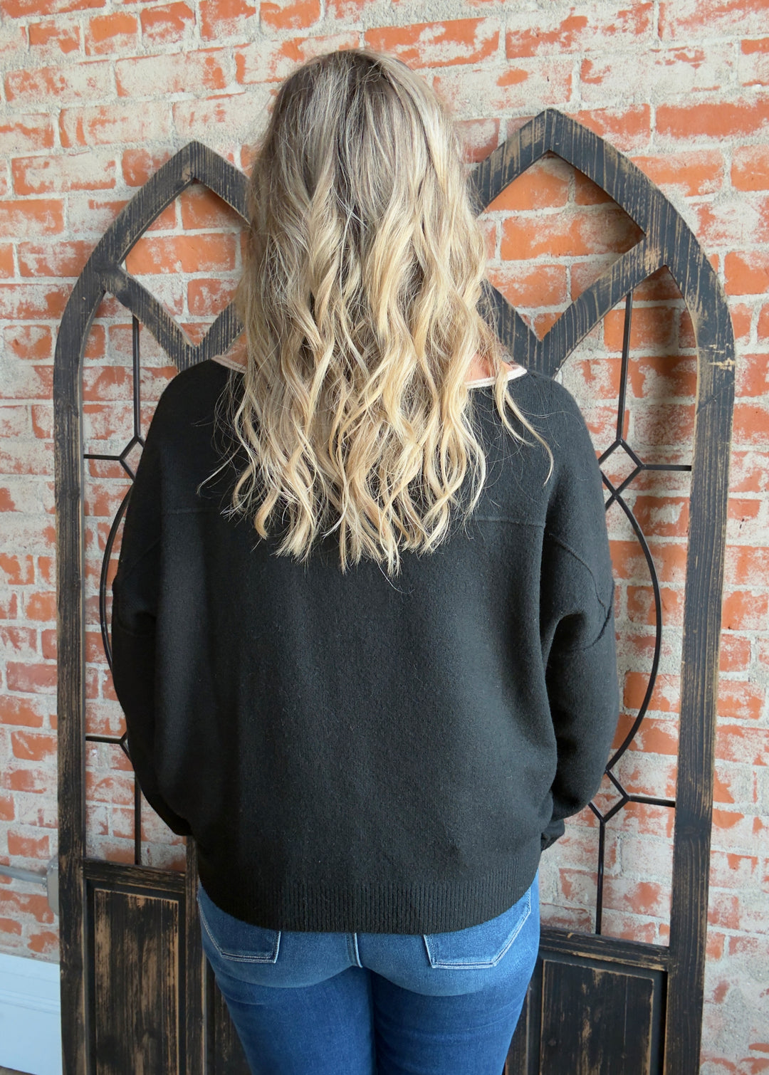 Roll With It Trimmed Sweater- Black