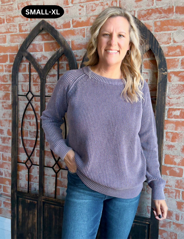 Take The Time Washed Sweater-Violet