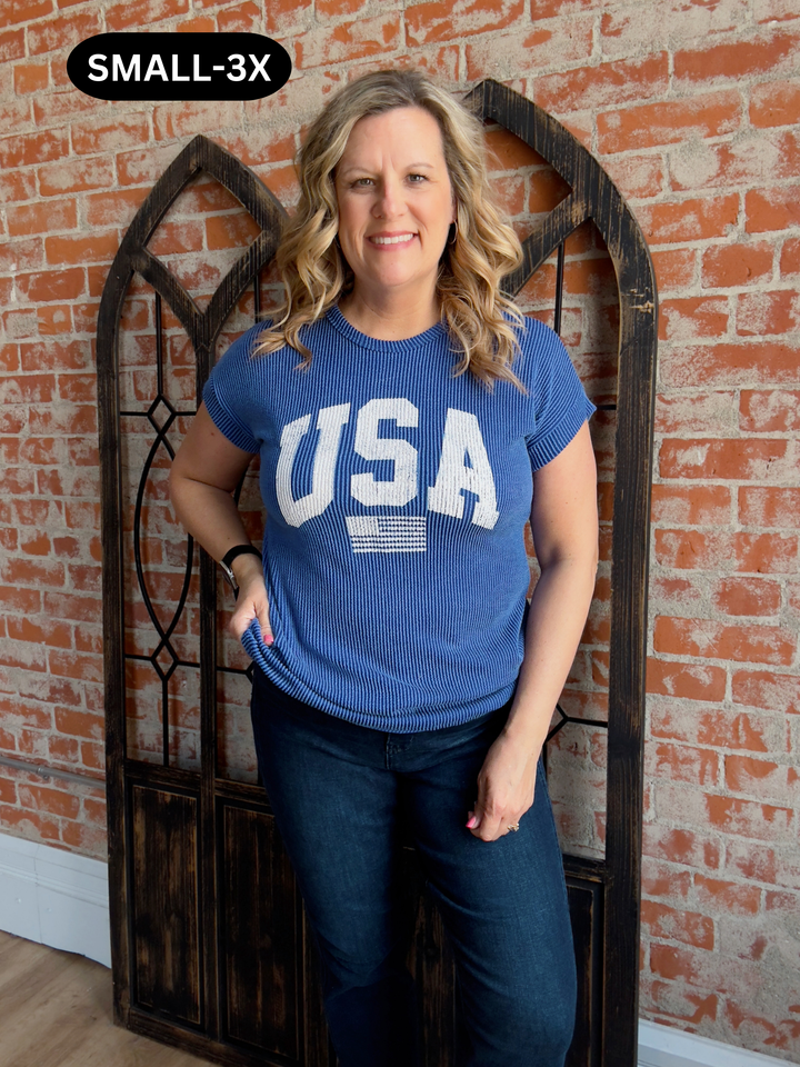USA Ribbed Blue Tee