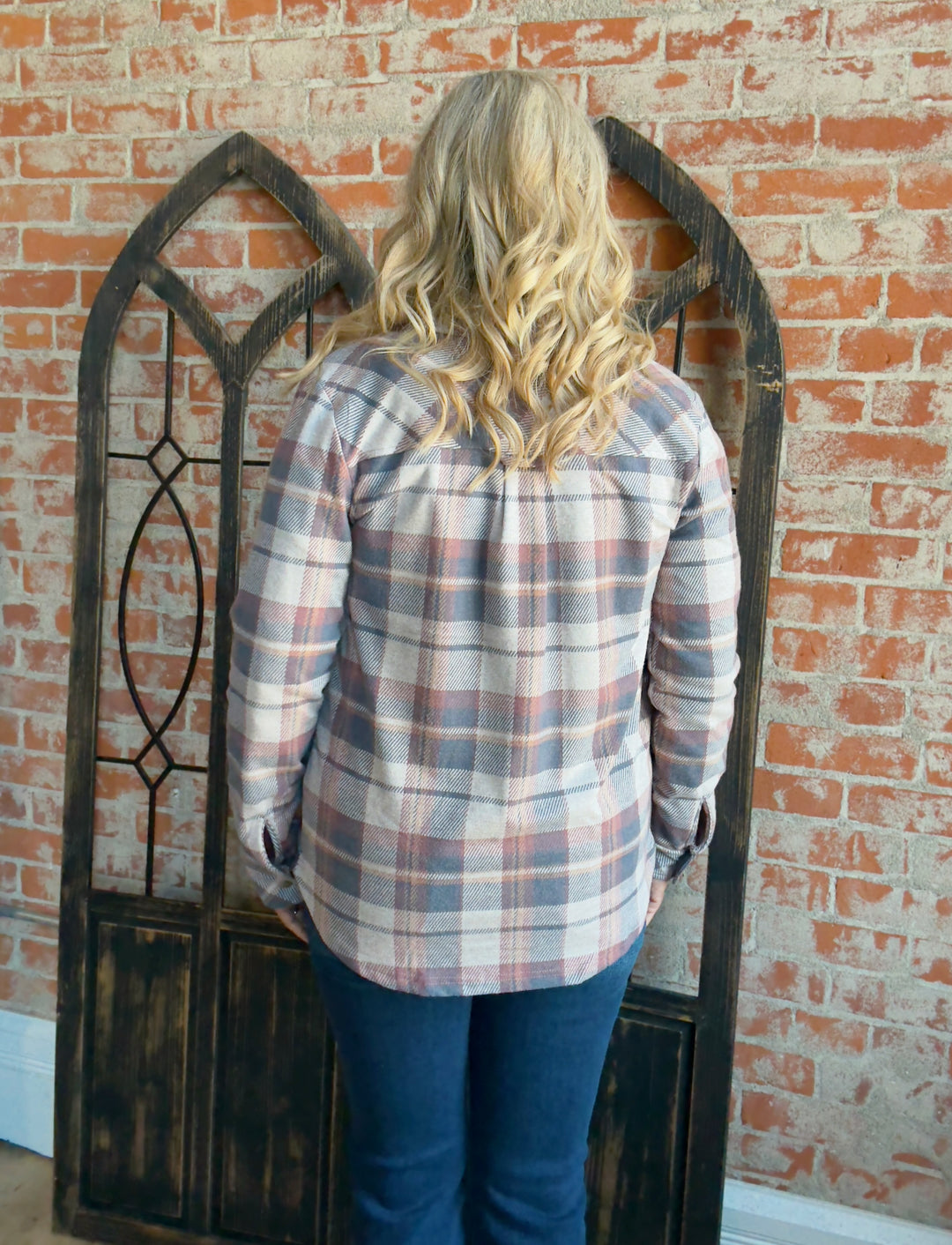 Teddy Soft Plaid Shacket-Blue/Mauve Plaid