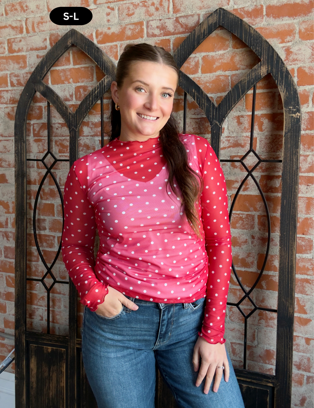Pop Of Dots Mesh Sleeve-Red/White