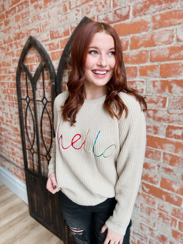 Embroidered HELLO Sweater
