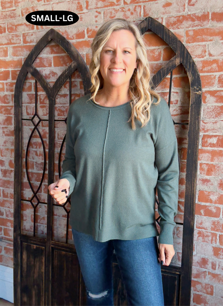 It's A Keeper Center Seam Sweater- Ash Jade