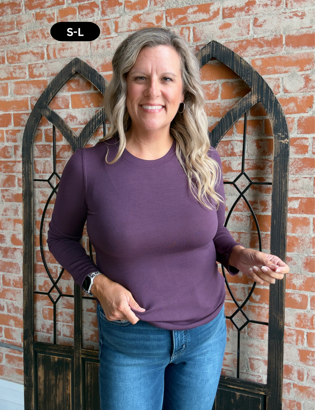 Top Notch Ribbed Long Sleeve-Plum