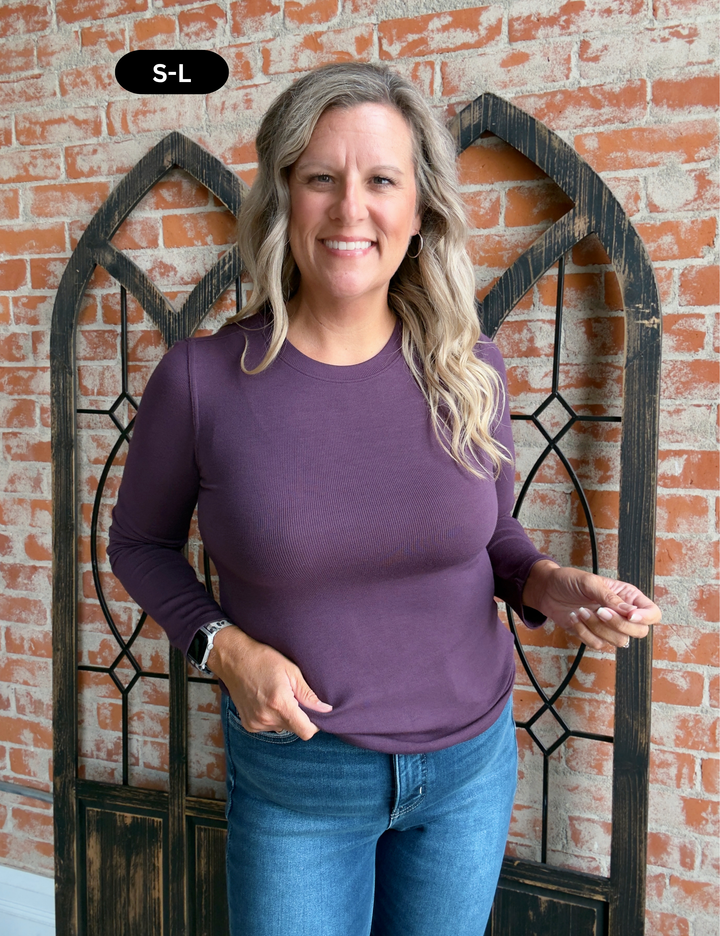 Top Notch Ribbed Long Sleeve-Plum