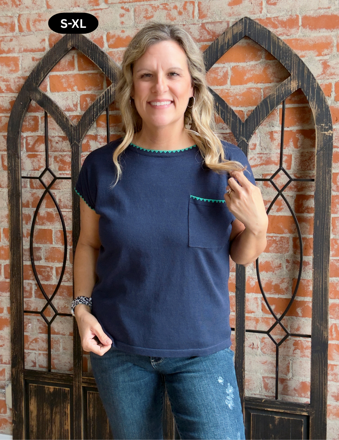 At It Again Stitched Sweater-Navy