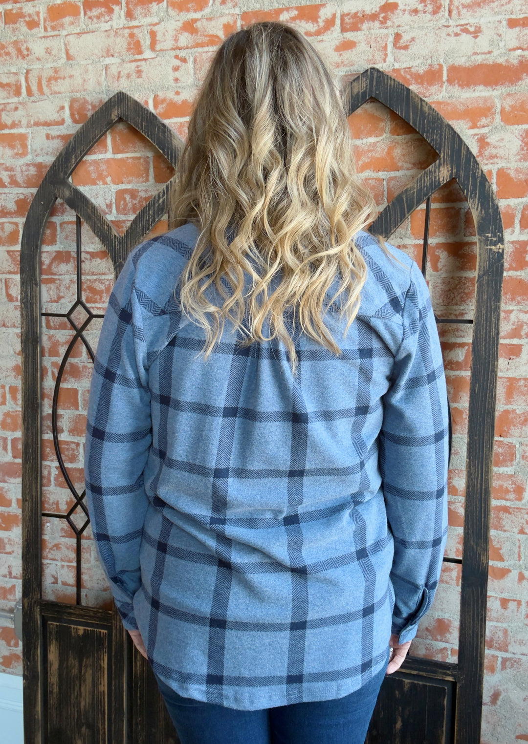 Teddy Soft Plaid Shacket-Denim/Navy
