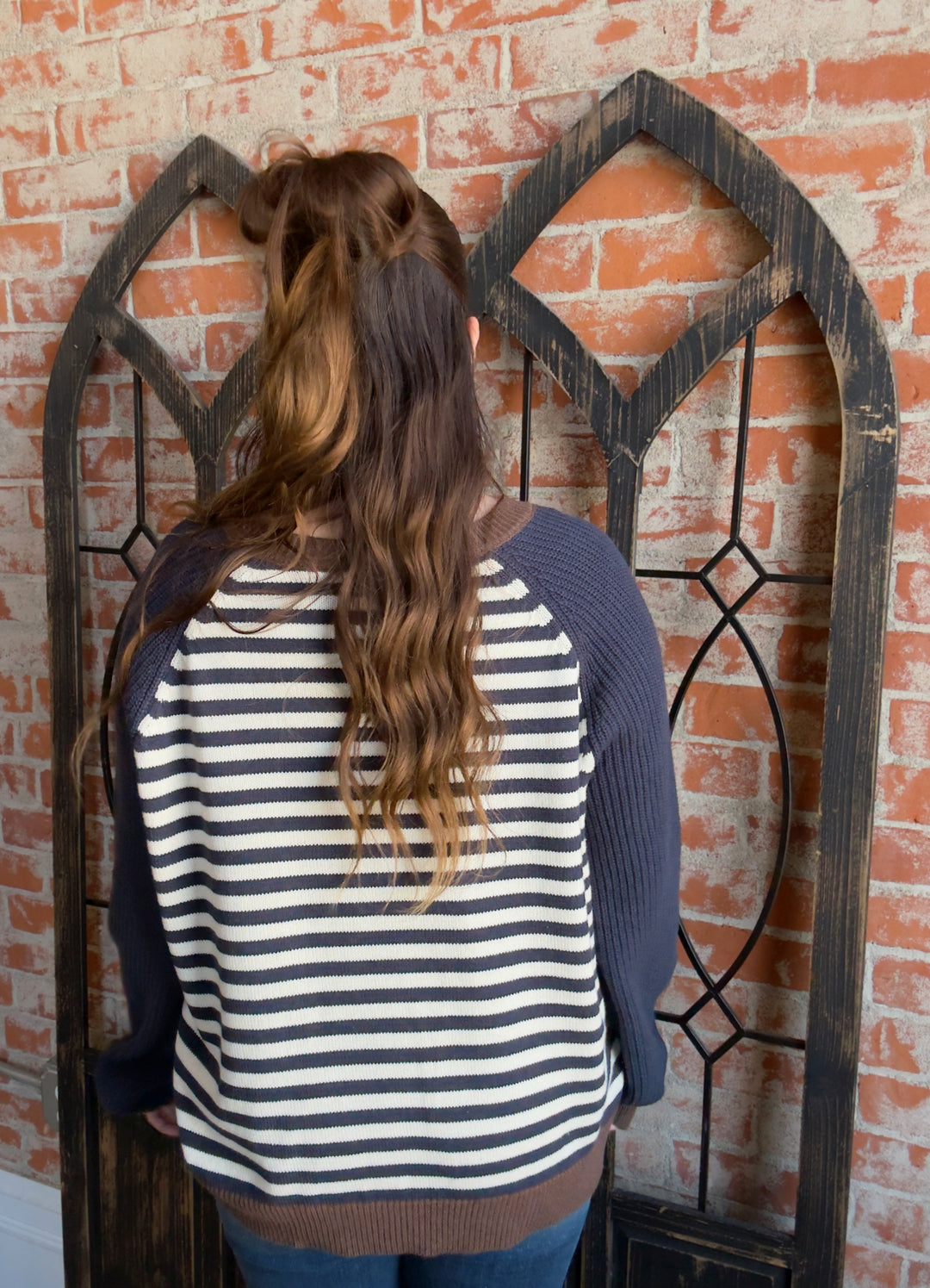 Trust It Striped Color Block Sweater-Navy